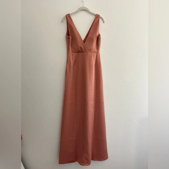 NWT BHLDN Piper V Neck Satin Gown Maxi Side Slit Sedona Size 4 - Picture 5 of 14